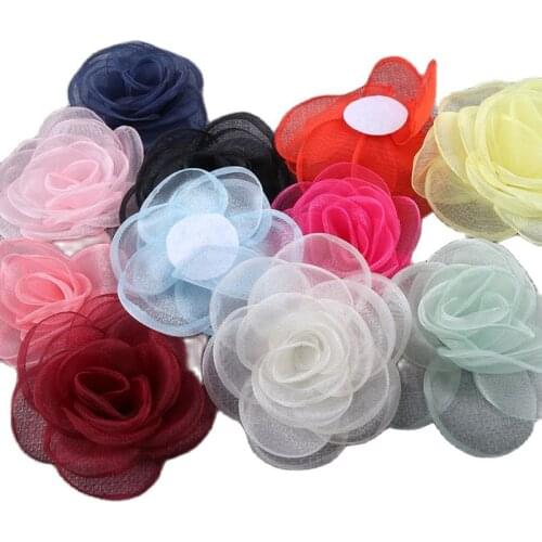5PCS Chiffon Ruffles Hair Flower 7cm Chiffon Flowers Hair Accessories Fashion Accessory Wedding decoration flower for Headband