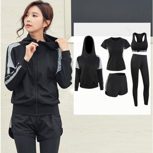 5pcs Women Tracksuit Loose Quickly Dry Sweatshirt+jacket+bra+pant+short Jogger Running Athletic Outfit Gym Yoga Set Sportswear
