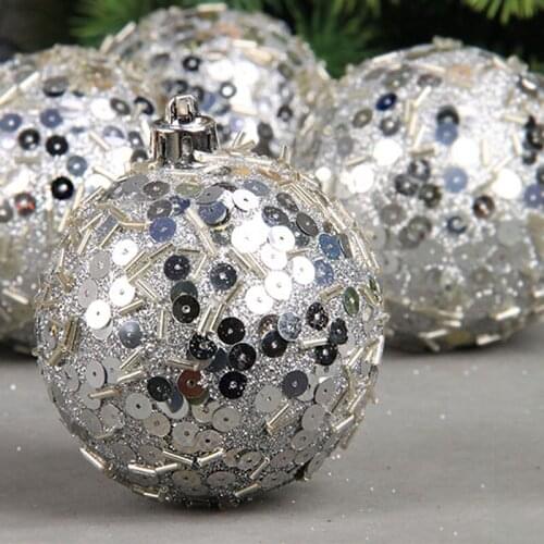 6Pcs Creativity Christmas Ball Silver Sequin Pendant Plastic Hollow Ornaments New year Wedding Gift Home Decoration Charm