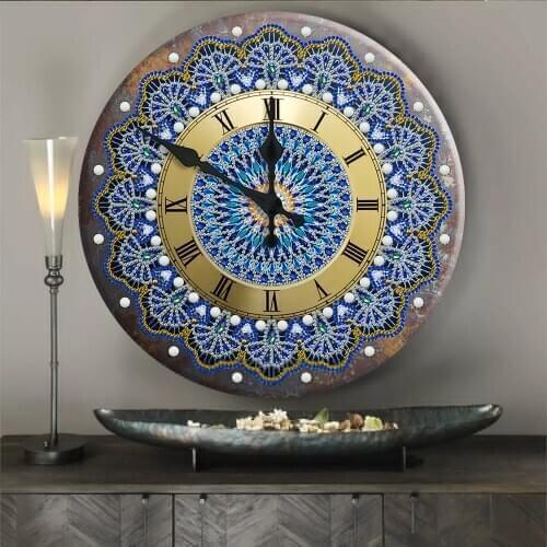DIY Mandala Flower Iron Sheet Diamond Painting Clock Tin Diamond Embroidery Cross Stitch Signboard Mosaic Cafe Pub Bar Decor