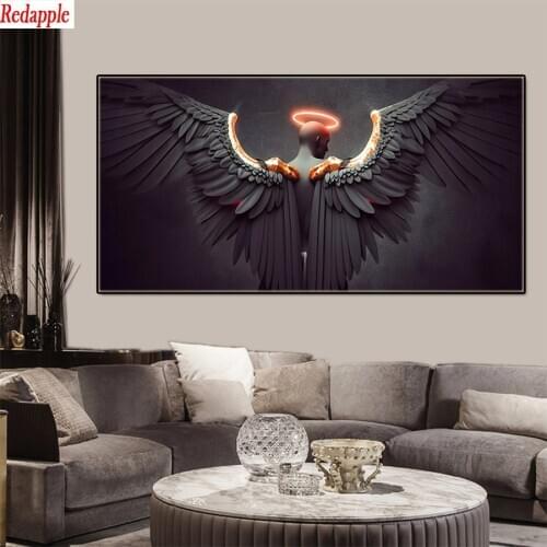 5D DIY Diamond Painting Fantasy art angel black wings Full Square Round Drill Embroidery Cross Stitch 5D icon gift Home Decor