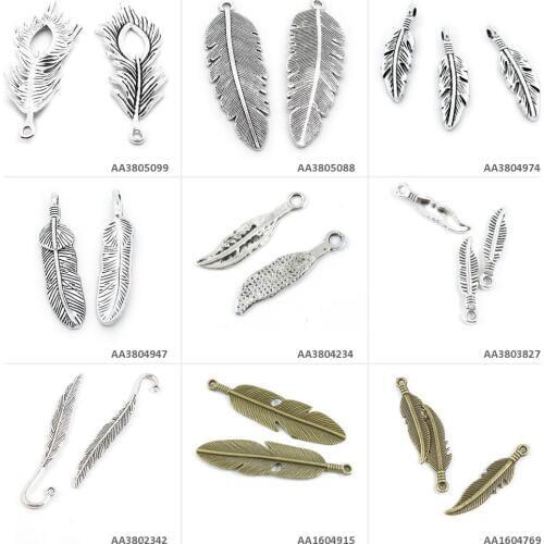 Antique Bronze Silver Plated Jewelry Making Charms Feather Plumage Plume Hair Sticks Bookmark Peacock Crafting Craft
