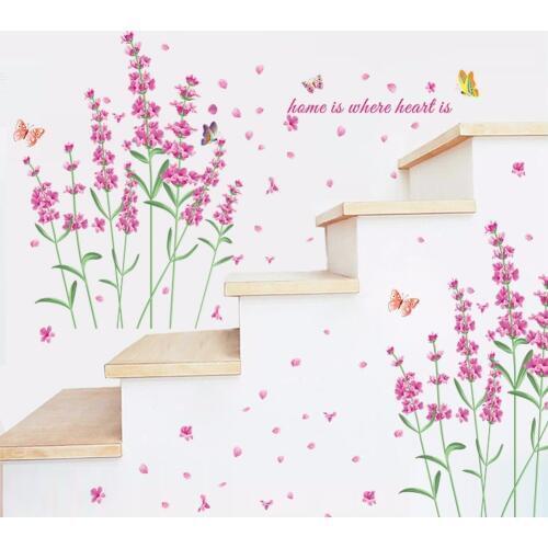 Butterfly Purple Flowers Wall Stickers For Bedroom Home Decoration Plant Plane Mural Pastrol Window Removable Wallposters Hot