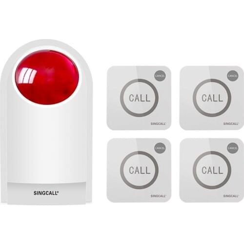 SINGCALL Wireless Outdoor Sound Strobe Flash Siren Alarm System with 4 Pagers APE520C for Home Hotel Supermarket