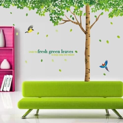 Large Tree Branch Wall Stickers Green Leaves Removable PVC Wall Decals for Living Room Bedroom Decoration Murals