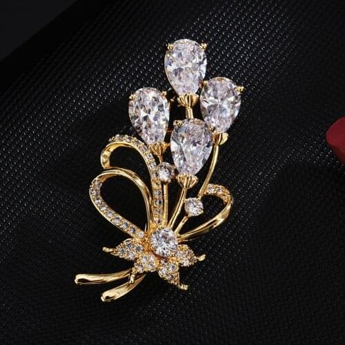 Zircon Flower Corsage Fashion Wedding Party Banquet Suit Brooches Pins Luxury Bouttoniere Brand Jewelry Brooch Accessories