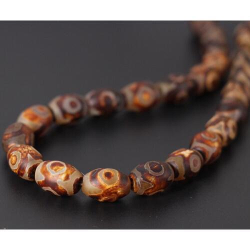 Different size 3Strands/Lot,Brown Mystical Old Tibetan Onxy Dzi Oval Rice Shape 3 Eye Beads Wholesale,DIY Jewelry Making