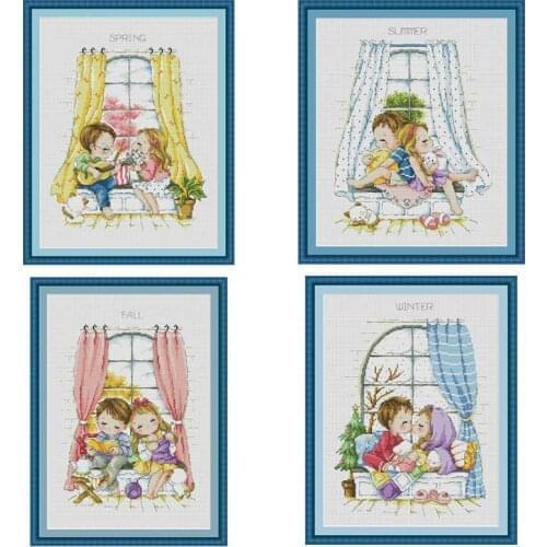 Four Seasons Bay Window patterns Counted Cross Stitch 11CT 14CT 18CT DIY Chinese Cross Stitch Kits Embroidery Needlework Sets