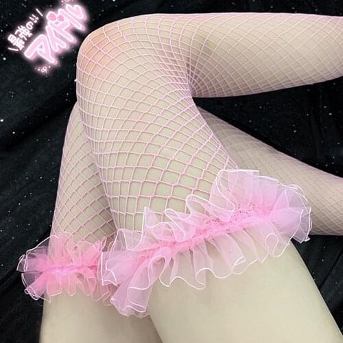 Over Knee Black White Pink Sexy Suspender High Tube Silk Stocking Cute Transparent Lingerie KawaiiNet Stocking Pure Lovely