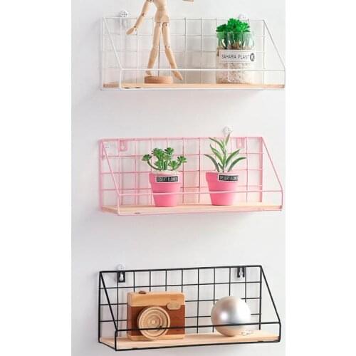 Nordic Style Wooden&Iron Wall Shelf Organizer Holder Kitchen Bedroom Bathroom Supplies Hanging Storage Cabinet Organizer