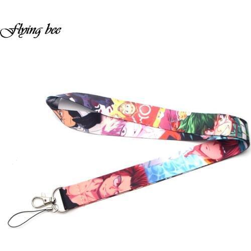Flyingbee Anime boy keychain lanyards id badge holder ID Card Pass Gym Mobile Phone USB Badge Holder key strap X0099