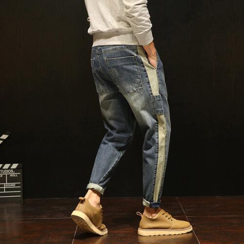 Fashion Brand Warm Jeans pants Men Winter Autumn Stripe stitching Jeans Male Large size Loose Denim Trousers Collapse Hip hop