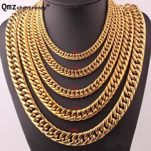 Hip Hop Mens Titanium Stainless Steel Cuban cubra Gold Chain Necklace Rapper Chunky Top Quality Boy Jewelry 6/8/10/12/15/17MM