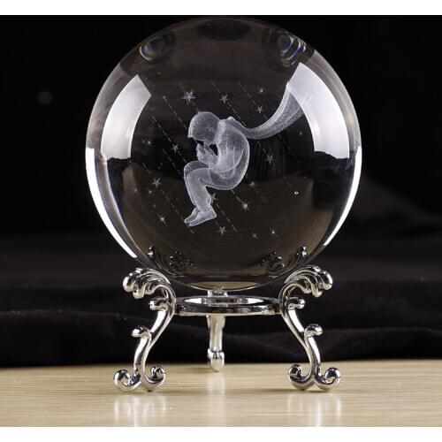 60mm Crystal Ball with Base Laser Engraved 3d Crystal Little Princ Bear Dragon Inside Carving Crystal for Desk Table Decoration