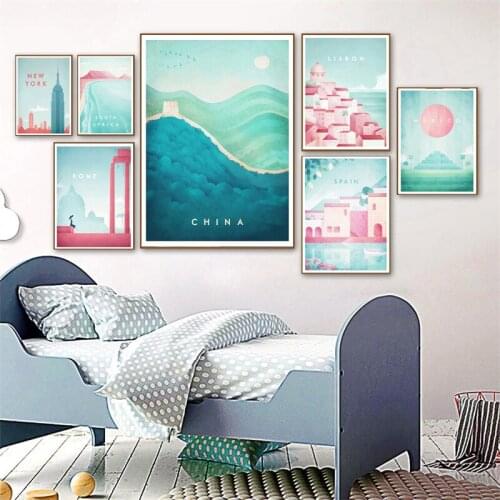 World Tourism Rome poster Spanish scenic spot oil painting wall art poster and living room home decoration printing picture