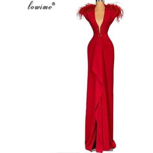 Muslim Red Evening Dresses Long Simple Evening Gowns Vintage Sexy Celebrity Dresses Evening Wear Haute Couture Robe De Soiree