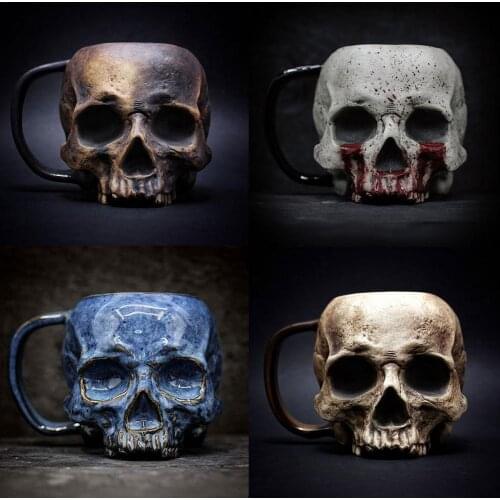 Resin Skull Head Coffee Mug Water Cup For Halloween Home Bar Club Beer Wine Glass Water Mugs Horror Home Decoration