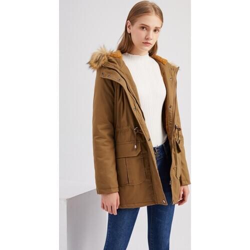 Winter Jacket Coats Women With Hooded Wool Collar Drawstring Waist Long Thick Plush Cotton Warm Jackets Female Plus Size Outwear