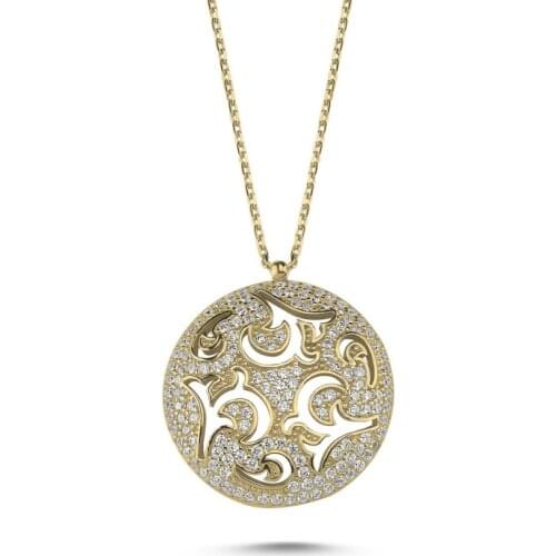 KUTAYDAN Openwork Pattern Zircon Cubic Zirconia Round Ghost Pendant 925 Sterling Silver