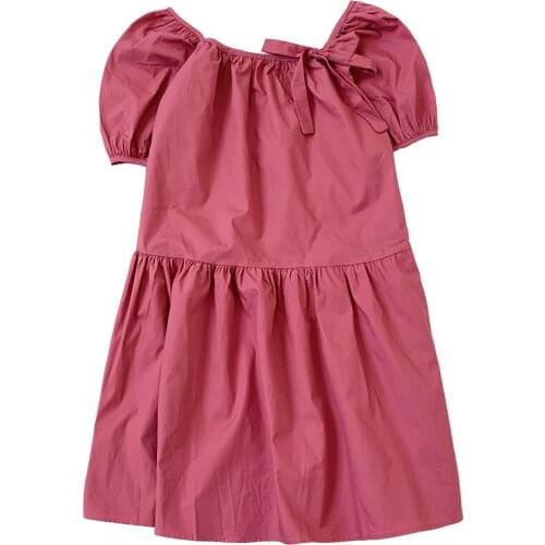 Square Neck Bow Sweet Puff Sleeve Summer Loose Wild Doll Dress