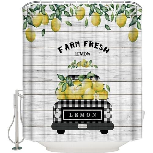 Lemon Truck Wooden Board Texture Bathroom Accessories Waterproof Bathroom Shower Curtain With Hook Accessory