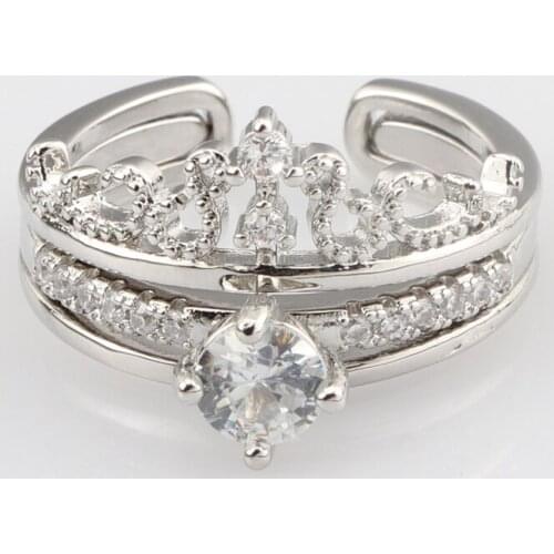 Fashion 2Pcs Crown Ring Set Inlay AAA Crystal Zircon Exquisite S925 Silvery Jewelry For Women Wedding Engagement Rings Best Gift