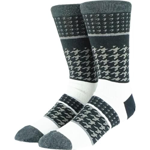 Men Happy Funny Black White Ankle Houndstooth Long Socks