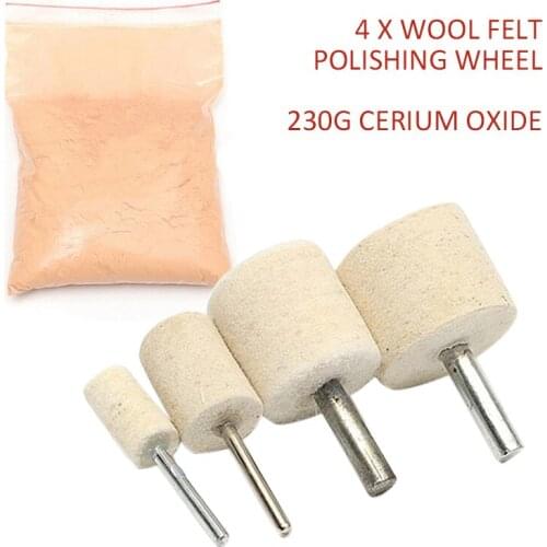 4PCS Wool Felt Polishing Wheel Glass Deep Scratch Remover Set FOR Car Glass Polishing + 8OZ Cerium Oxide DIY Repair Kit