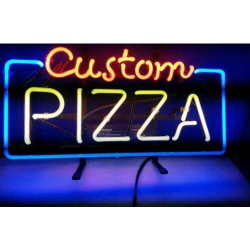 14“x7" Custom Pizza Neon Light Lamp Sign Beer Bar Handmade Real Glass Decorate Home Wall Room Windows Tube Display Artwork