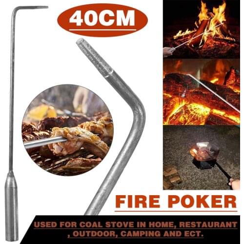 High Quality 40cm Long Steel Open Hook Pit Fire Poker Fireside Coal Stove Fireplace Tool For Outdoor Camping Coal Stove