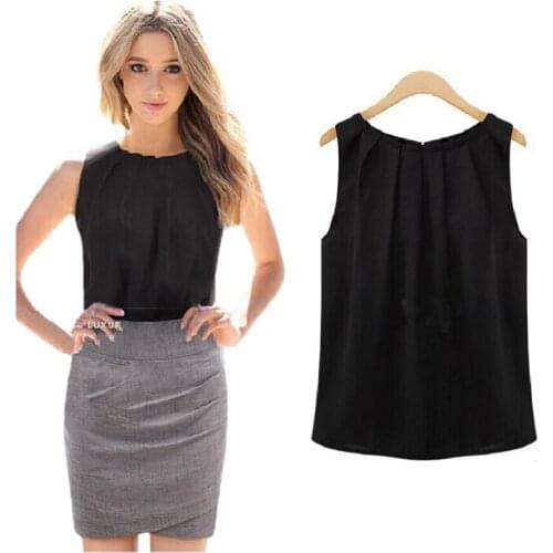 Fold Tank Tops Women Streetwear Loose Casual Chiffon Solid Sleeveless Vest Summer Top O-neck Black Top Women Clothing