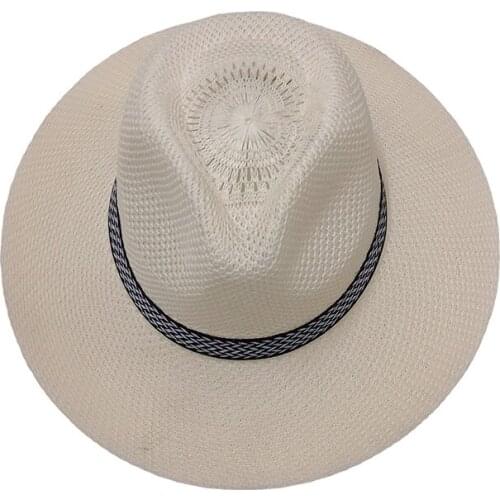 Men Women Summer Travel Wide Brim Sunscreen Straw Knit Sun Hat Polyester Imitation Raffia Breathable Western Cowboy Cap R66