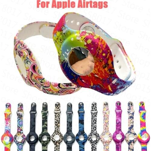 Silicone Band for Apple AirTags Strap Soft Printing Colorful Pattern Anti-Lost Protective Cover for AirTag Locator Kid Wristband