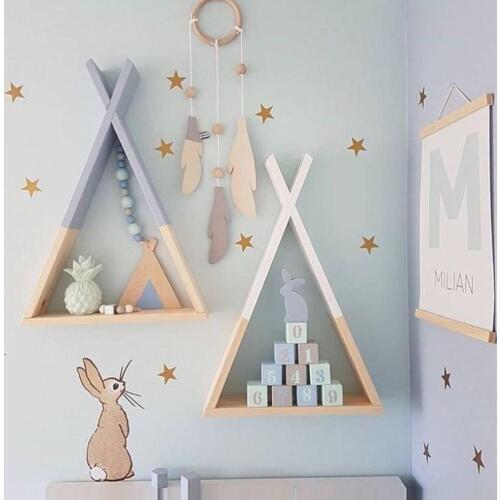Nordic Nursery Wooden X Hanging Storage Rack For Kids Room Decor Need Assemble by yourself Kids Room Decor Wood Shelf Wall Rack