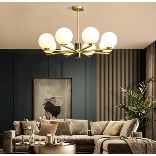 Nordic Modern Milk White Glass Magic Bean Chandelier Light Luxury Living Room Restaurant Bedroom All Copper G9 Decorative Lamp