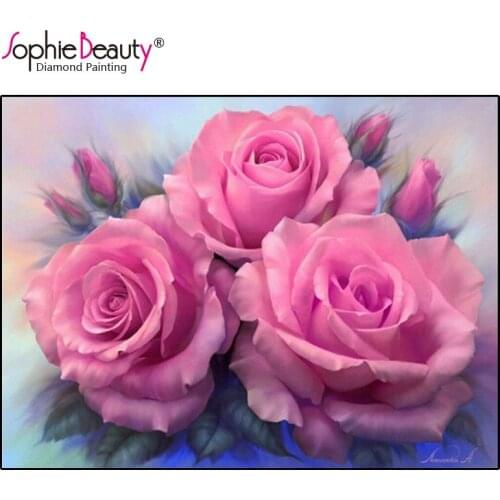 Sophie Beauty Top Fashion Pastoral Red Rose Square Direct Selling Flower Diamond Painting Diy Cross Stitch Mosaic Home Arts Kit