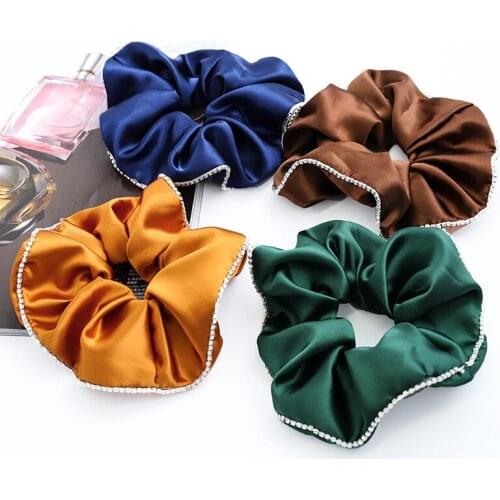Rhinestone Fabric Hair Tie French Temperament Headdress For Women Solid Color Polyester Hair Rope