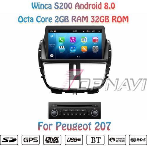 Topnavi 7" Octa Core S200 Android 8.0 Car DVD Multimedia Auto Player for Peugeot 207 Audio Radio Stereo Two DIN GPS Navigation