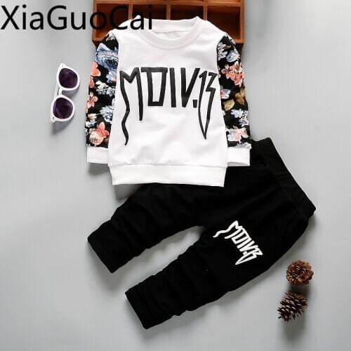 Flower Spring and Autumn Boys Sets Fashion Newest Cartoon Boy Sets Floral Letter MB Two-piece Sets