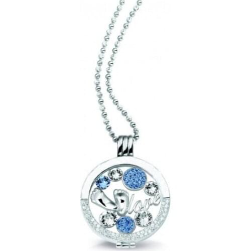Vinnie Design Jewelry Blue Baby Feet Coin Deluxe Set 35mm Silver Color Crystal Pendant Necklace