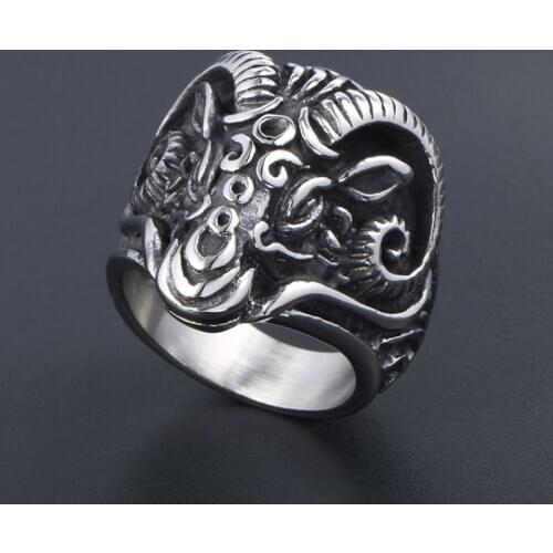 Vintage Gothic Sheep Goat Head Ring for Men Cool Heavy Metal Animal Stainless Steel Ring Fashion Male Punk Biker Rings Jewelry