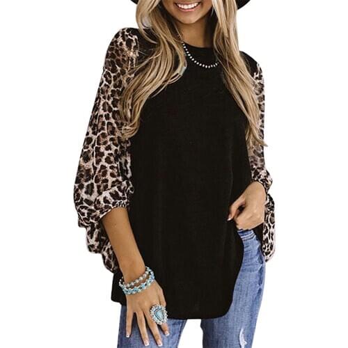 Women Oversize Pullover Crew Neck Leopard Shirts Fashion Long Pullover Sleeve Comfortable Flowy Fall Clothes Spring T Shirt