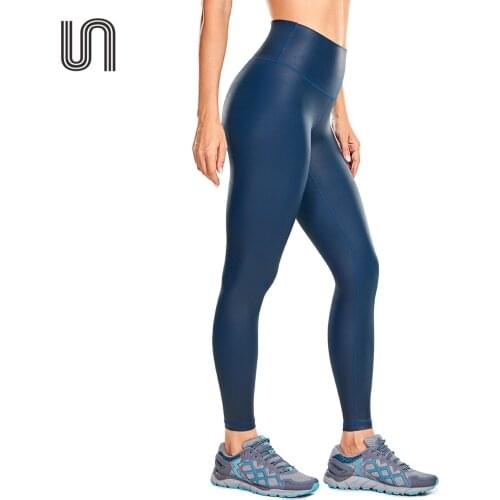 Womens Faux Leather Workout Leggings 25 Inches - Fashion High Waisted Yoga Pants with Inner Pocket