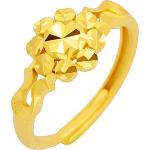 VAMOOSY 24K Gold Color Original Golden Small Flower Rings for Women Adjustable Rings Finger Jewelry Elegant Wedding Jewelery
