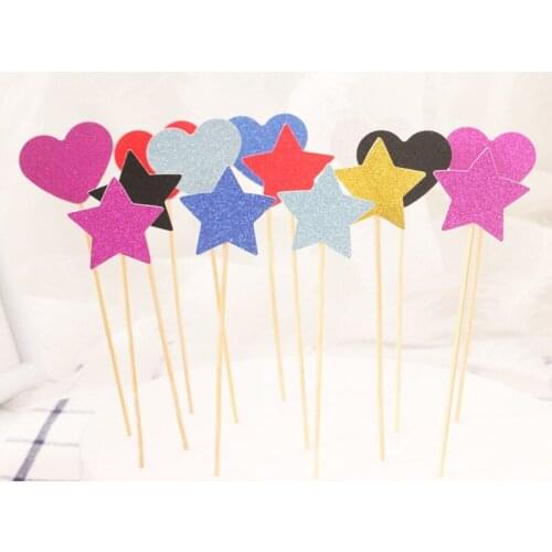 10pcs Colorful Cake Topper Star Heart Happy Birthday Party Cake Decora Supplies Baby Shower Decoration Wedding Party