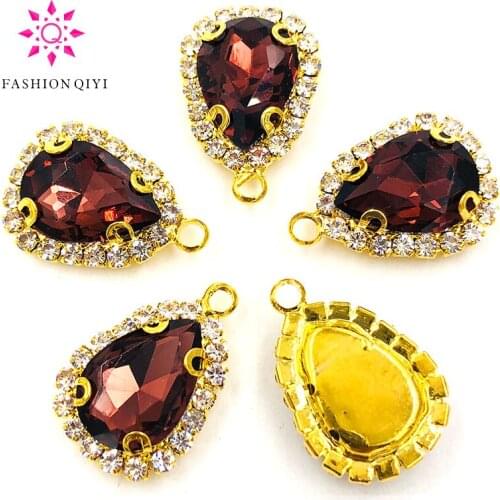 10pcs/pack10X14mmGold bottom WineRed teardrop Single hole Crystalbutton high quality sew on rhinestones diyClothing accessories