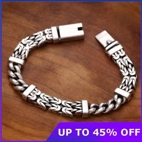 100% solid 925 pure silver jewelry fashion retro Thai silver twist personality men and women heavy industry bracelet Best Gifts