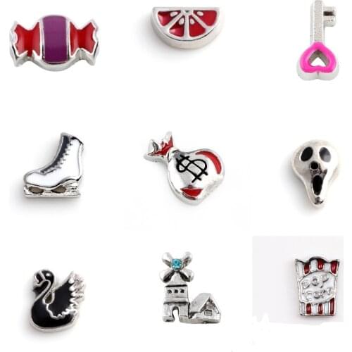 20pcs/Lot Cute Sugar Candy Watermelon Floating Charms Pink Key Swan Pendant For Locket Necklaces Jewelry Crafting