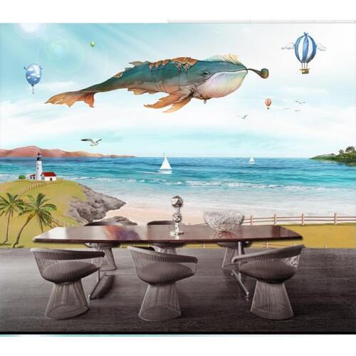 Customized 3d photo wallpaper for walls 3 d wall murals TV setting wall hand-drawn cartoon whale balloons living room home decor