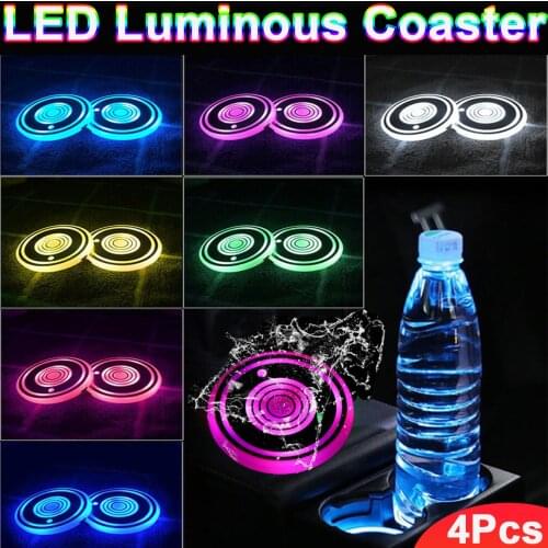 4/2 X LED Non-slip Cup Pad 7 Color Changes Car Logo USB Charging Mat Luminescent Cup Pad LED Mat Interior Atmosphere Lamp